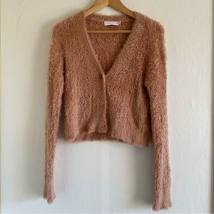 Jonathan Simkhai Pink Fuzzy Cropped Cardigan Size S